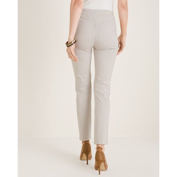 Chicos Womens So Slimming Brigitte Striped Button Ankle Pants Tan Neutral size 2 - Picture 2 of 15